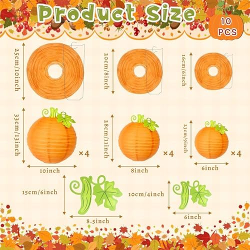 12Pcs Fall Thanksgiving Pumpkins Decorations Orange Paper Pumpkin Ball Decorations Lanterns Unique Design Perfect for Halloween Jack O Lantern Classroom Kitchen Party Indoor Outdoor
