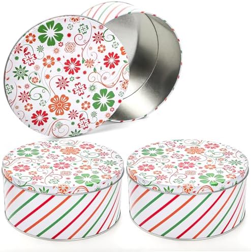 Yopay 3 Pack Round Decorative Cookie Tins, Food Safe Metal Gift Tins
