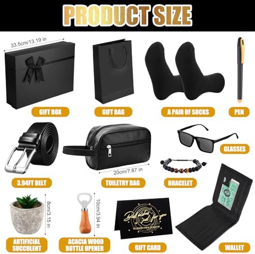 Skylety 13 Pcs Birthdays Gifts Baskets for Men Father Gift for Men Birthdays Gift Box 16 oz Tumblers Wallet Toiletry Bag Sock Bottle Opener Belt Bracelet Glasses Pen for Father's Day Dad Husband