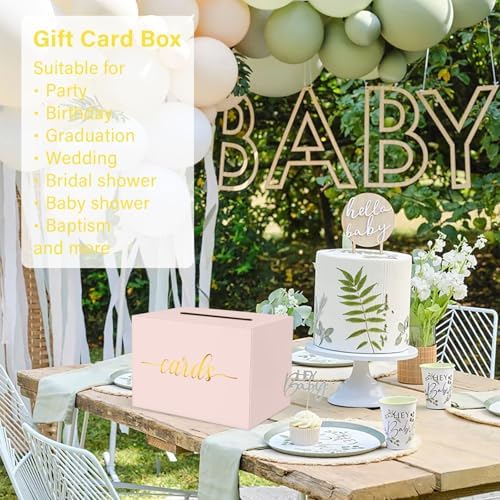 Blush Pink and Gold Foil Card Box for Party, 1 Pack