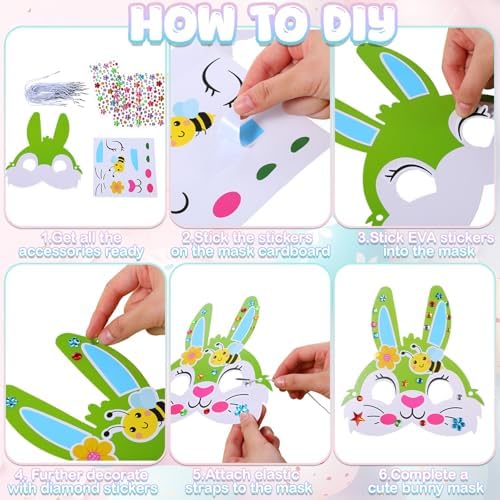 Funrous 48 Sets Crafts Kit Paper Crafts DIY Make Your Own Hanging Ornaments with Pompoms Diamond Stickers for Holiday Classroom Activities Party Favors, Easter Mask