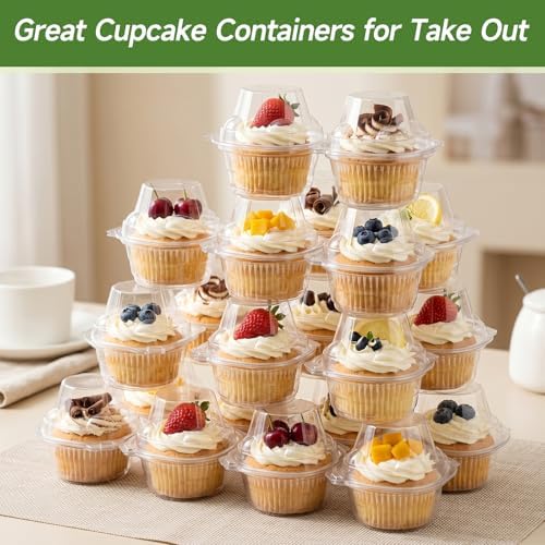 Dealusy 100 Pack Individual Cupcake Containers with Airtight Lids