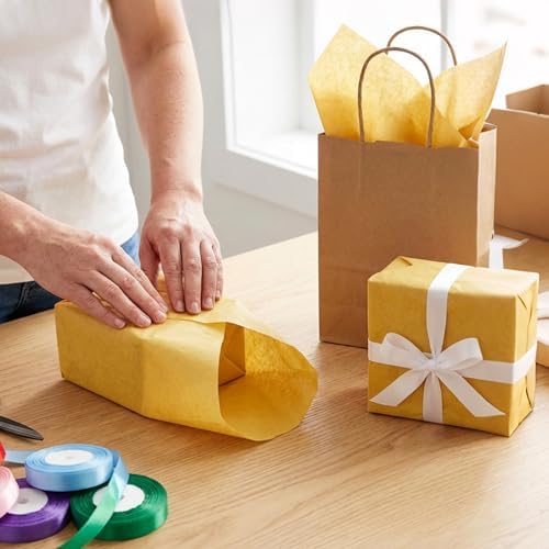 Bobobag 100 Sheets Harvest Gold Tissue Paper 20"X14" Tissue Paper for Gift Bags, Gift Wrapping Tissue, Christmas Tissue Paper Anniversary Holiday Decoration Arts Craft