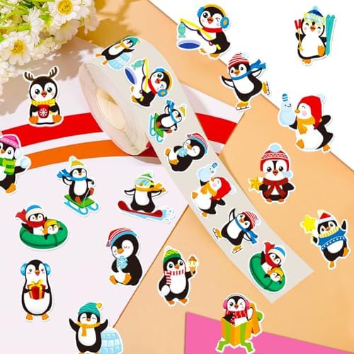 500PCS Penguin Stickers 16 Styles Little Penguin Sticker Rolls 1in Adorable Stickers Party Favors Waterproof Vinyl Sticker for Birthday Party Favors Envelopes Scrapbook Decorations