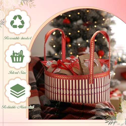Weysat 12 Set Baskets for Gifts Empty Bulk, Large Woven Bamboo Gift Basket Kit with Handles, Bow, Wrap Bag to Fill for Raffle Thanksgiving Day Wedding Birthdays Party Wrapping (Red)