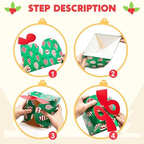 JOYIN 24 PCS 3D Christmas Goody Gift Boxes with Bow for Holiday Xmas Goodie Paper Boxes, School Classroom Party Favor Supply, 6” x 6” x 5.5” 8 Designs Candy Treat Cardboard Cookie Box for Gift Giving