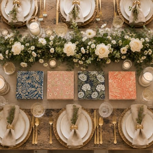 Vintage Floral Paper Napkins - 50Pcs, 2Ply, 6.5 x 6.5 Inches