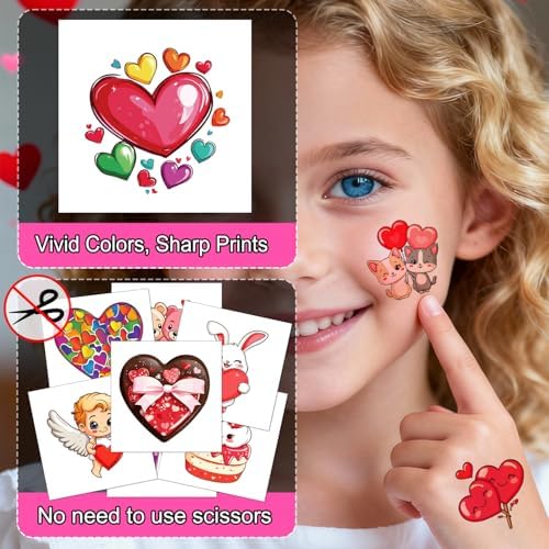 JCFIRE Valentines Day Stickers for Kids Temporary Tattoos, Heart Stickers for Valentines Day Gifts for Kids Classroom Exchange, Waterproof Decals for Party Favors, Goodie Bags, Crafts