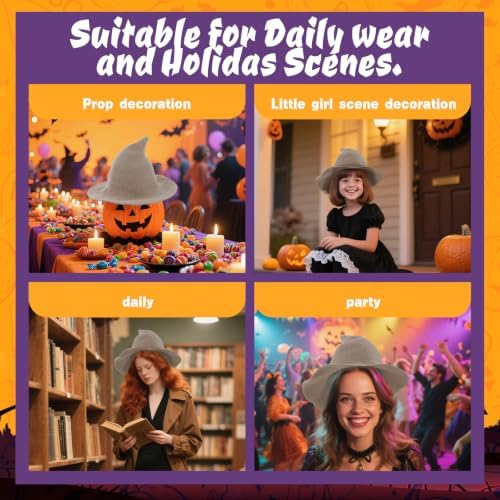 Women Witch Hat for Halloween Wool Hats Wide Brim Spire Knitted Cap for Party Masquerade Cosplay Costume Daily