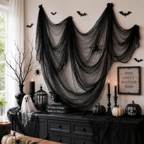 5 Pcs Black Halloween Gauze Creepy Cloth Fabric Tapestry Decor Decorations