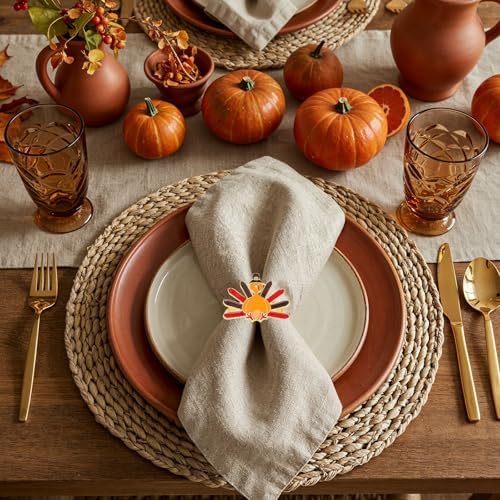 Whaline 6 Pcs Fall Thanksgiving Napkin Rings Metal Turkey Pumpkin Napkin Holders Harvest Party Napkins Buckle for Thanksgiving Autumn Harvest Dinner Party Table Setting Decor