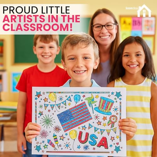 Iconikal Patriotic Coloring Placemats 22 Double-Sided 14x10
