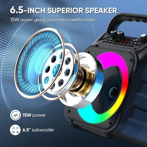 CYY Karaoke Machine, 3 Wireless Microphones, Bluetooth Speaker with Lights