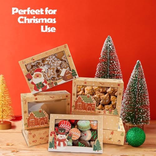15PCS Christmas Cookie Boxes for Gift Giving, 8.6" x 5.9" x 2.8" Xmas Holiday Treat Cookie Tin with Window for Party Favor Pastries, Cupcake, Brownies, Donut Gift-Giving