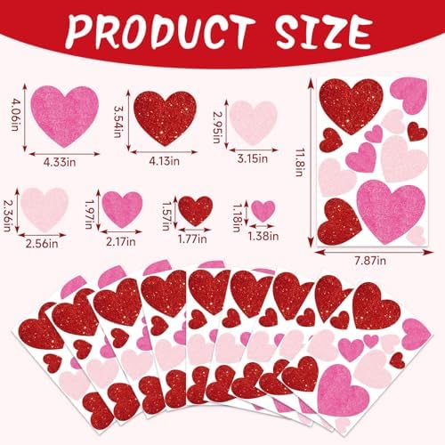9 Sheets Valentines Day Window Clings Decorations, Red Heart Decor Stickers