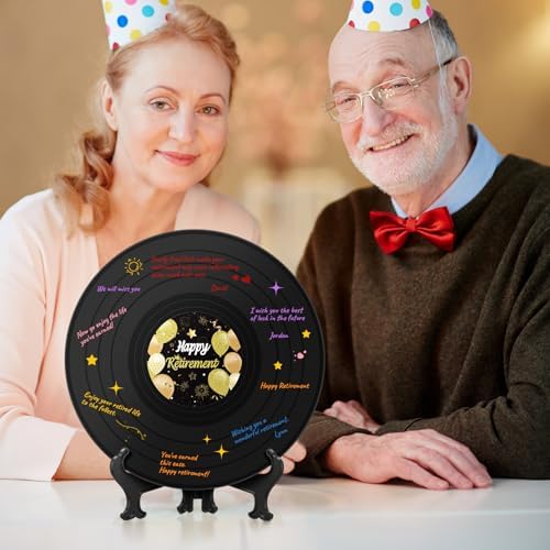 Happy Retirement Decoration Retirement Guest Book to Sign Vinyl Record with Signature Pen Happy Retired Gift Farewell Party Supply Going Away Gift for Men Women Office Birthday Decor(Black)