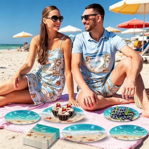 180Pcs Beach Ocean Party Plates and Napkins Set,Serves 60