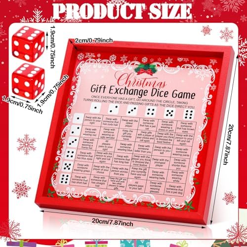 Christmas Exchange Dice Game Wooden Tray 2 Dice Party Gift Set