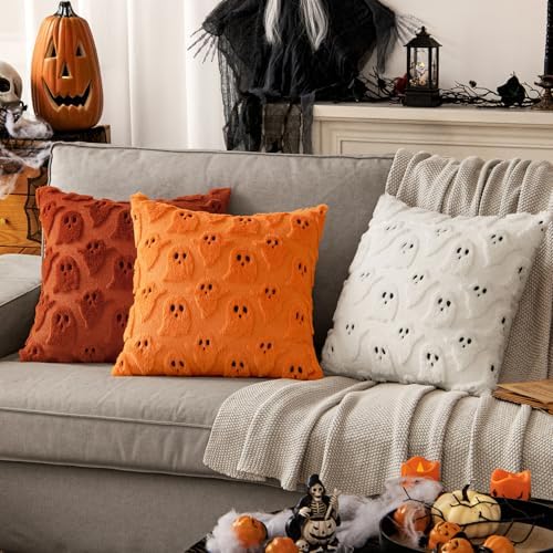 MIULEE Burnt Orange Halloween Pillow Covers Cute Ghost Fall Decor 20x20