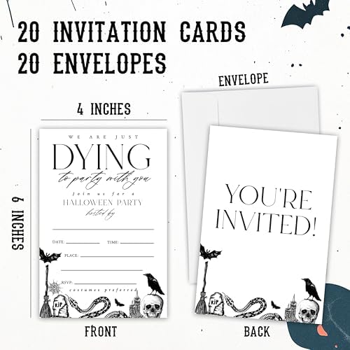 Halloween Party Invitations With Envelopes - We Are Just Dying - Minimalism Double-Sided Fill In Style Invitation Cards,Halloween Party Favor & Decorations(Pack Of 20) - A04