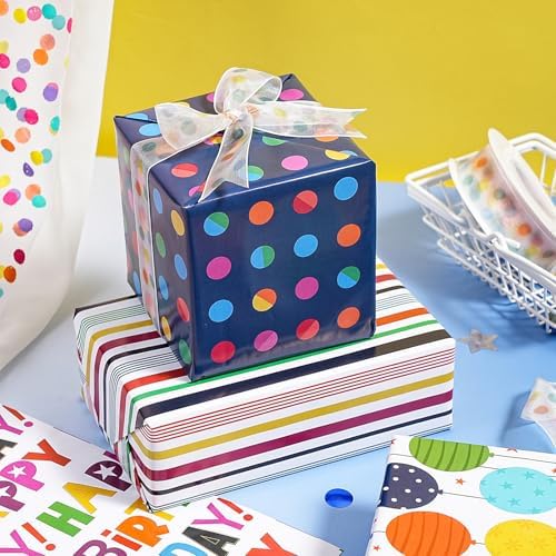 WRAPAHOLIC Birthday Wrapping Paper Sheet - 12 Sheets Folded Flat - Colorful Happy Birthday and Balloons 4 Design for Boys Girls Kids Birthday, Baby Shower - 19.7 inch x 27.5 inch Per Sheet
