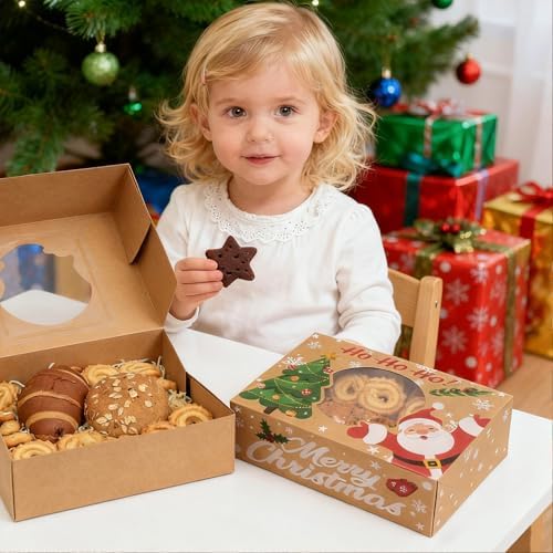 Christmas Cookie Boxes, Brown Kraft, 24 Pack, 8.25"x6"x2.75"