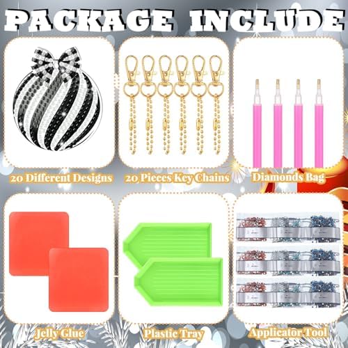 Tondiamo 20 Pcs Christmas Diamond Art Kits 5D DIY Diamond Painting Keychain