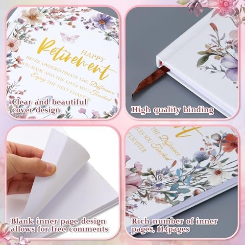 Retirement Guest Book with 2 Markers 8.7'' Square, White, Flowers