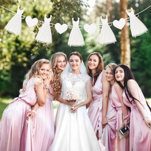 Pre-Strung White Wedding Dress Banner Sign 9.8FT, Glitter Paper
