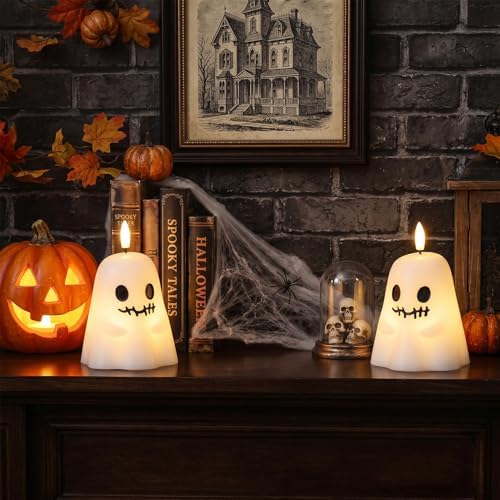 GenSwin Ghost Halloween Flameless Candles Battery Operated LED with Timer