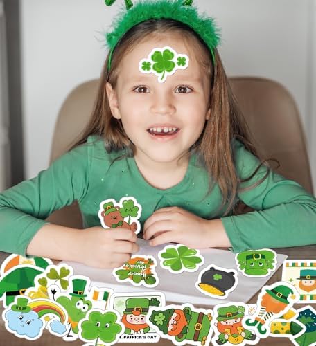 St Patricks Day Stickers for Kids - St Patricks Day Accessories - 100Pcs Shamrock Stickers,St. Patrick’s Day Crafts for Kids, St Patricks Day Gifts Treats Party Favors for Boys Girls