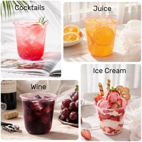 50 Pack 12 oz Pink Plastic Cups, Disposable Cocktail Cups for Party