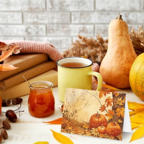 FYSUIMU Fall Greeting Cards 4 x 6 Inch Boxed Autumn Truck Pumpkin Leaves Blank Note Card with Envelopes Stickers Glue Stick for Thanksgiving Harvest Party Supplies, 20 Pack