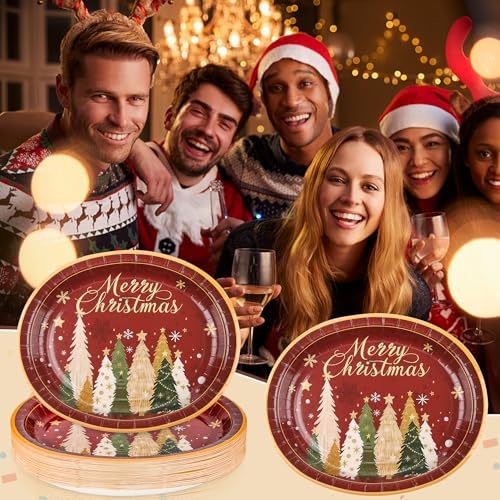 Christmas Oval Plates 10x12 Inch, Christmas Tree Disposable Plates