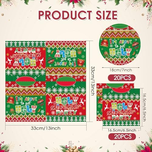 Ugly Sweater Party Decorations- 40 PCS Christmas Party Supplies Disposable Tableware Set Include Ugly Sweater Party Plates and Napkins,Xmas Tacky Sweater Decor Holiday Party Serves 20 Guests