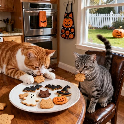 6Sets Mini Halloween Cookie Cutters 6 Different Designs: Pumpkin, Ghost, Hat, Candy, Bat, Skull Cookie Cutters for Kids, Pet Snacks, Fondant