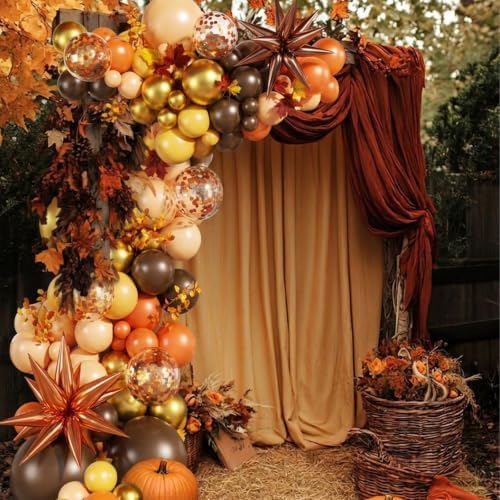 Fall Balloon Arch Kit, Orange Brown Balloons for Fall Decorations