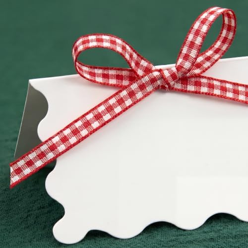 UNIQOOO 50Sets Place Cards for Table Setting - Gingham Red White Pre-tied Bow Table Place Cards, Name Cards for Wedding, Christmas Dinner Party Events, 4x3.5 In