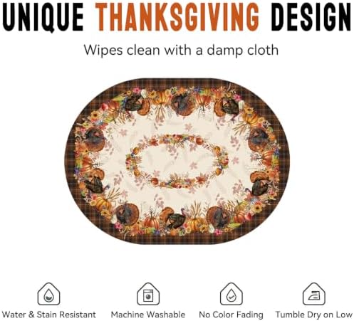 Thanksgiving Tablecloth Oval 52x70 Inch, Stain Resistant Machine Washable Fabric Polyester Turkey Harvest Table Cloth Oval Thanksgiving Tablecloth Table Cover for Kitchen Dining Party