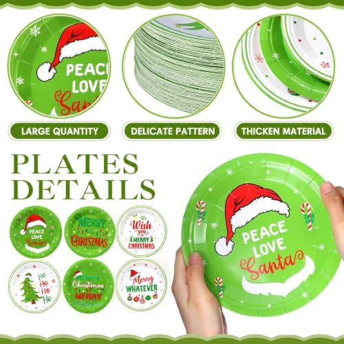 Fourluoo 96 Pcs 7 Inch Lime Green Christmas Paper Plates