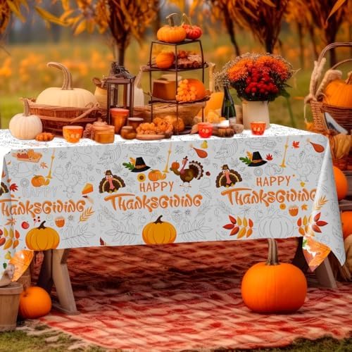 108 x 54 Inch Thanksgiving Day Coloring Tablecloth, Leaves Giant Drawing Tablecloth Fall Festival Coloring Paper Table Cloth for Thanksgiving Fall Festival Party Crafts Game