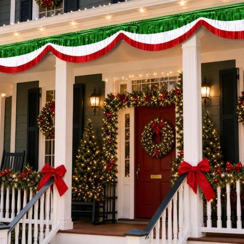 6 Pcs 40 Ft Christmas Foil Fringe Bunting,Red Green Tinsel Streamers Banner