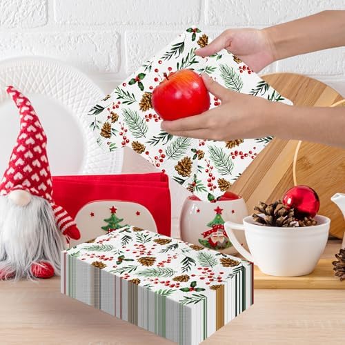 100pcs Christmas Pinecone Berry Paper Napkins