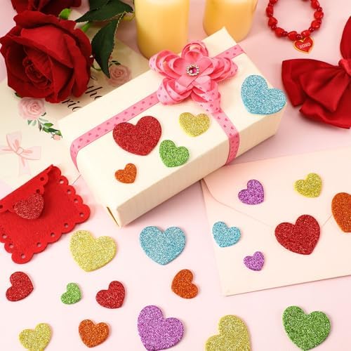 JULBEAR 300Pcs Glitter Heart Foam Stickers Colorful Stickers Kids Craft
