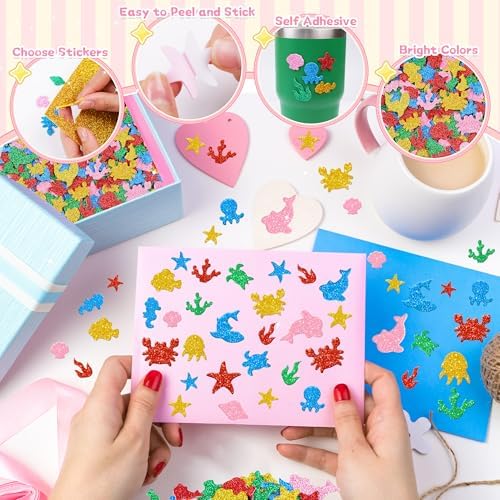 465Pcs Foam Stickers Glitter 3D Sea Animal Foam Shape Stickers,Sea Animal