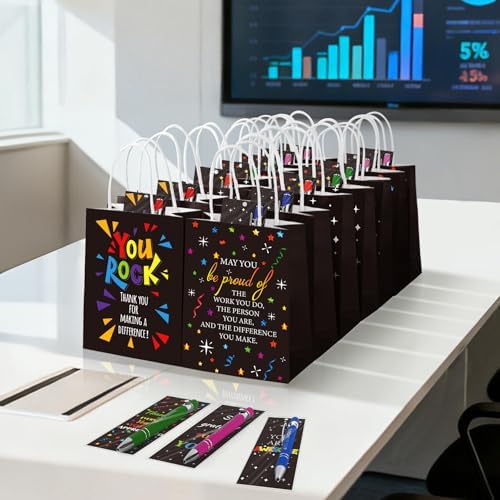 50 Pcs Thank You Gift Bags Team Employee Appreciation Gifts Bulk, Motivational Inspirational Paper Goodie Bags for Coworker Teacher Nurse Colleague Holiday Party Favor Supplies (Confetti Streamers)