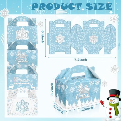Dunzoom 24 Pcs Winter Snowflakes Boxes for Treats Goodie Cookie Winter Favor Boxes Wonderland Snowflakes Container for Holiday Wonderland Party Supplies