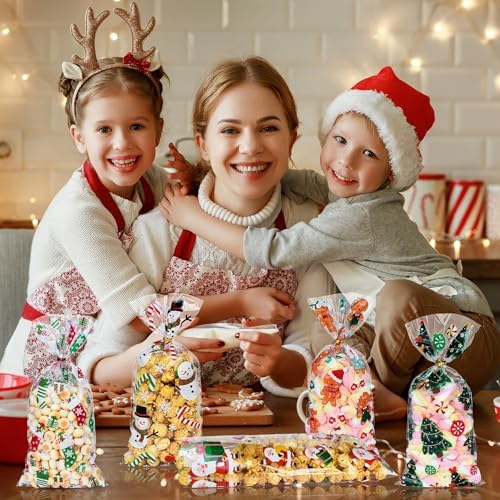 Twavang 120 Pcs Christmas Cellophane Treat Bags