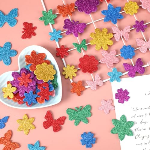 JULBEAR 300Pcs Spring Flower Butterfly Foam Stickers for DIY Crafts