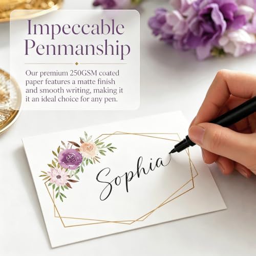 60 Pcs Floral Place Cards for Table Setting, 3.3" x 2" Frosted Tent Name Cards with Pre Folded Line, DIY Blank Seat Cards for Wedding Bridal Shower Thanksgiving Birthday Party Banquet